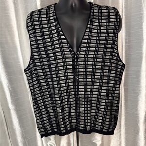 Liberty Vintage Acrylic Sweater Vest Men’s Large Black White Button Up V Neck